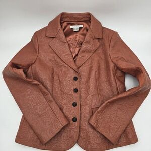 Peter Nygard 100% Genuine Leather Blazer‎ Jacket Women's Small Rust Brown...